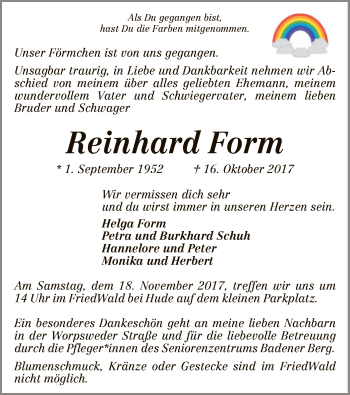 Traueranzeige von Reinhard Form von SYK