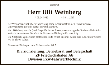 Traueranzeige von Ulli Weinberg von SYK