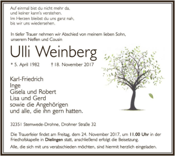 Traueranzeige von Ulli Weinberg von SYK