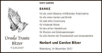 Traueranzeige von Ursula Traute Bitzer von SYK
