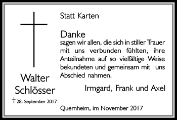 Traueranzeige von Walter Schlösser von SYK