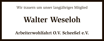 Traueranzeige von Walter Weseloh von SYK