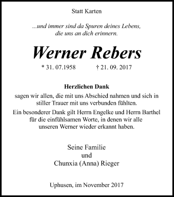 Traueranzeige von Werner Rebers von SYK