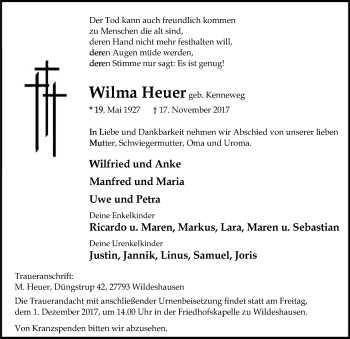 Traueranzeige von Wilma Heuer von SYK