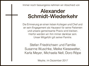 Traueranzeige von Alexander Schmidt-Wiederkehr von SYK