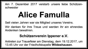 Traueranzeige von Alice Famulla von SYK