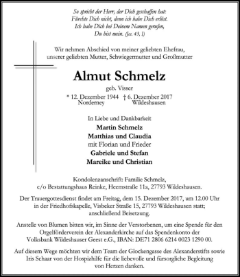 Traueranzeige von Almut Schmelz von SYK