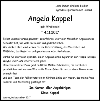 Traueranzeige von Angela Kappel von SYK