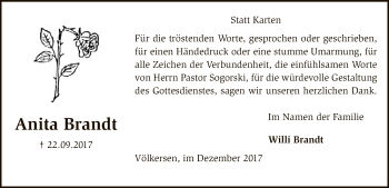 Traueranzeige von Anita Brandt von SYK