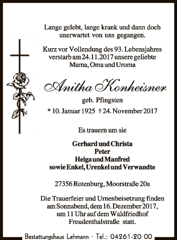 Traueranzeige von Anitha Konheisner von SYK