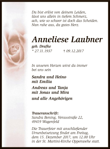 Traueranzeige von Anneliese Laubner von SYK