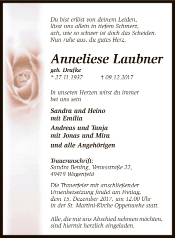 Traueranzeige von Anneliese Laubner von SYK