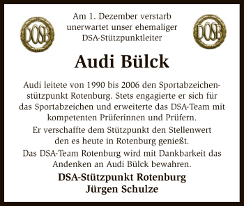 Traueranzeige von Audi Bülck von SYK