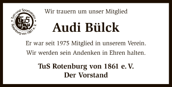 Traueranzeige von Audi Bülck von SYK