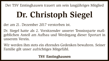 Traueranzeige von Christoph Siegel von SYK