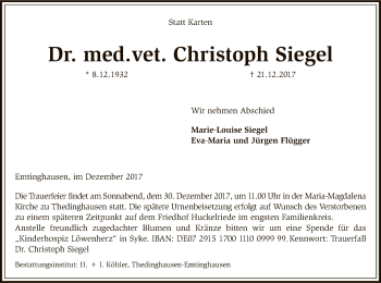 Traueranzeige von Christoph Siegel von SYK