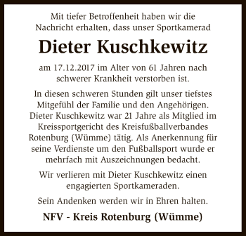 Traueranzeige von Dieter Kuschkewitz von SYK