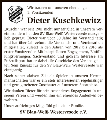 Traueranzeige von Dieter Kuschkewitz von SYK