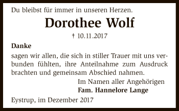 Traueranzeige von Dorothee Wolf von SYK