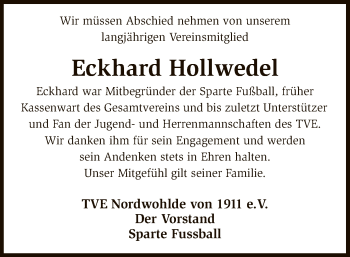 Traueranzeige von Eckhard Hollwedel von SYK