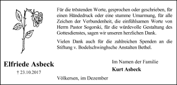 Traueranzeige von Elfriede Asbeck von SYK