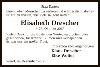 Traueranzeige von Elisabeth Drescher von SYK