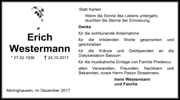 Traueranzeige von Erich Westermann von SYK