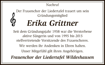 Traueranzeige von Erika Grittner von SYK