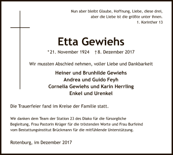 Traueranzeige von Etta Gewiehs von SYK