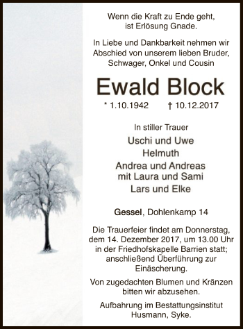 Traueranzeige von Ewald Block von SYK