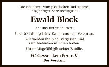 Traueranzeige von Ewald Block von SYK