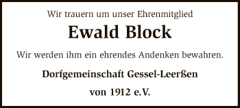 Traueranzeige von Ewald Block von SYK