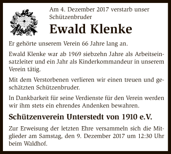 Traueranzeige von Ewald Klenke von SYK