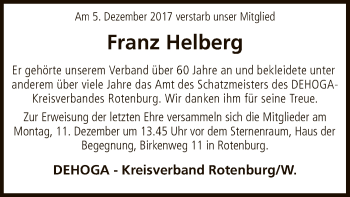 Traueranzeige von Franz Helberg von SYK