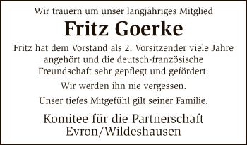 Traueranzeige von Fritz Goerke von SYK