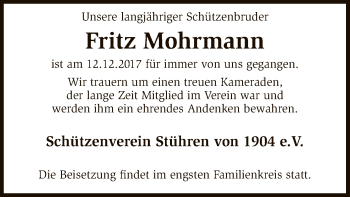 Traueranzeige von Fritz Mohrmann von SYK