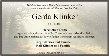 Traueranzeige von Gerda Klinker von SYK