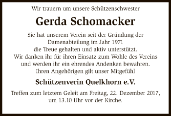 Traueranzeige von Gerda Schomacker von SYK