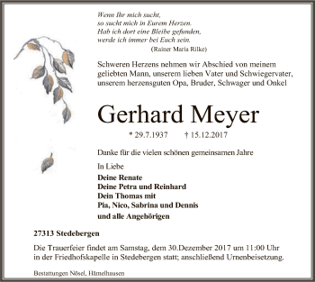 Traueranzeige von Gerhard Meyer von SYK