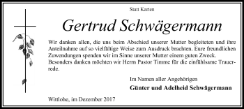 Traueranzeige von Gertrud Schwägermann von SYK