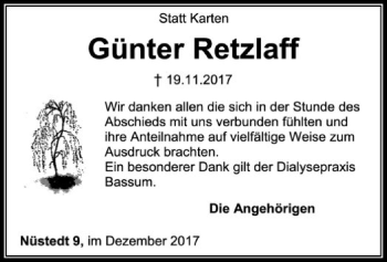 Traueranzeige von Günter Retzlaff von SYK