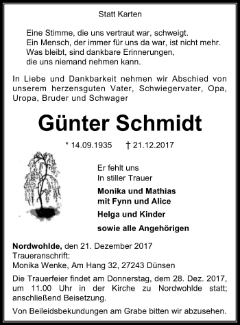 Traueranzeige von Günter Schmidt von SYK