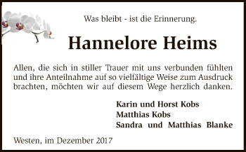 Traueranzeige von Hannelore Heims von SYK