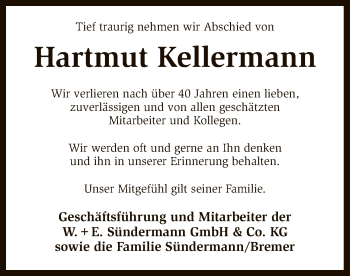 Traueranzeige von Hartmut Kellermann von SYK