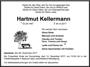 Traueranzeige von Hartmut Kellermann von SYK