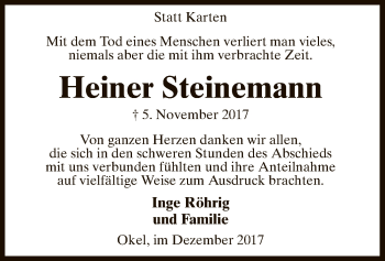 Traueranzeige von Heiner Steinemann von SYK