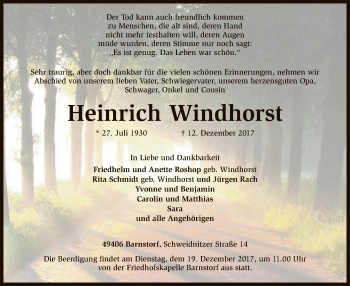 Traueranzeige von Heinrich Windhorst von SYK