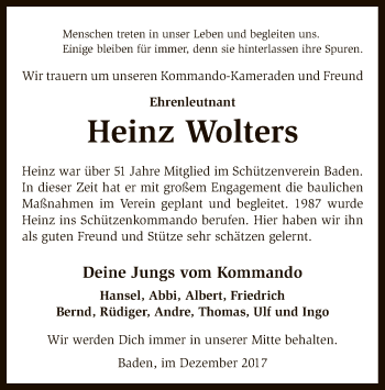 Traueranzeige von Heinz Wolters von SYK