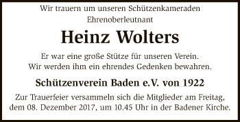 Traueranzeige von Heinz Wolters von SYK