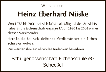 Traueranzeige von Heinz Eberhard Nüske von SYK